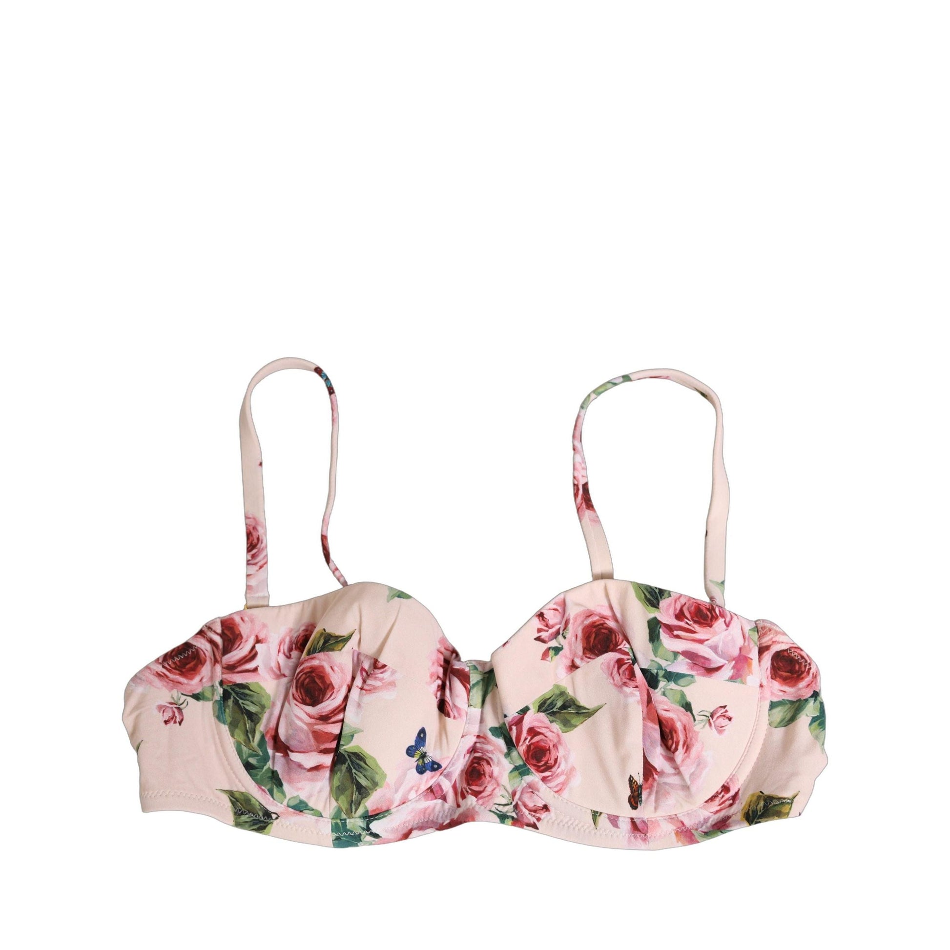 Dolce & Gabbana Pink Floral Print Underwire Beachwear Bikini Top