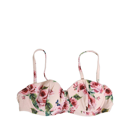 Dolce & Gabbana Pink Floral Print Underwire Beachwear Bikini Top