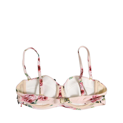 Dolce & Gabbana Pink Floral Print Underwire Beachwear Bikini Top