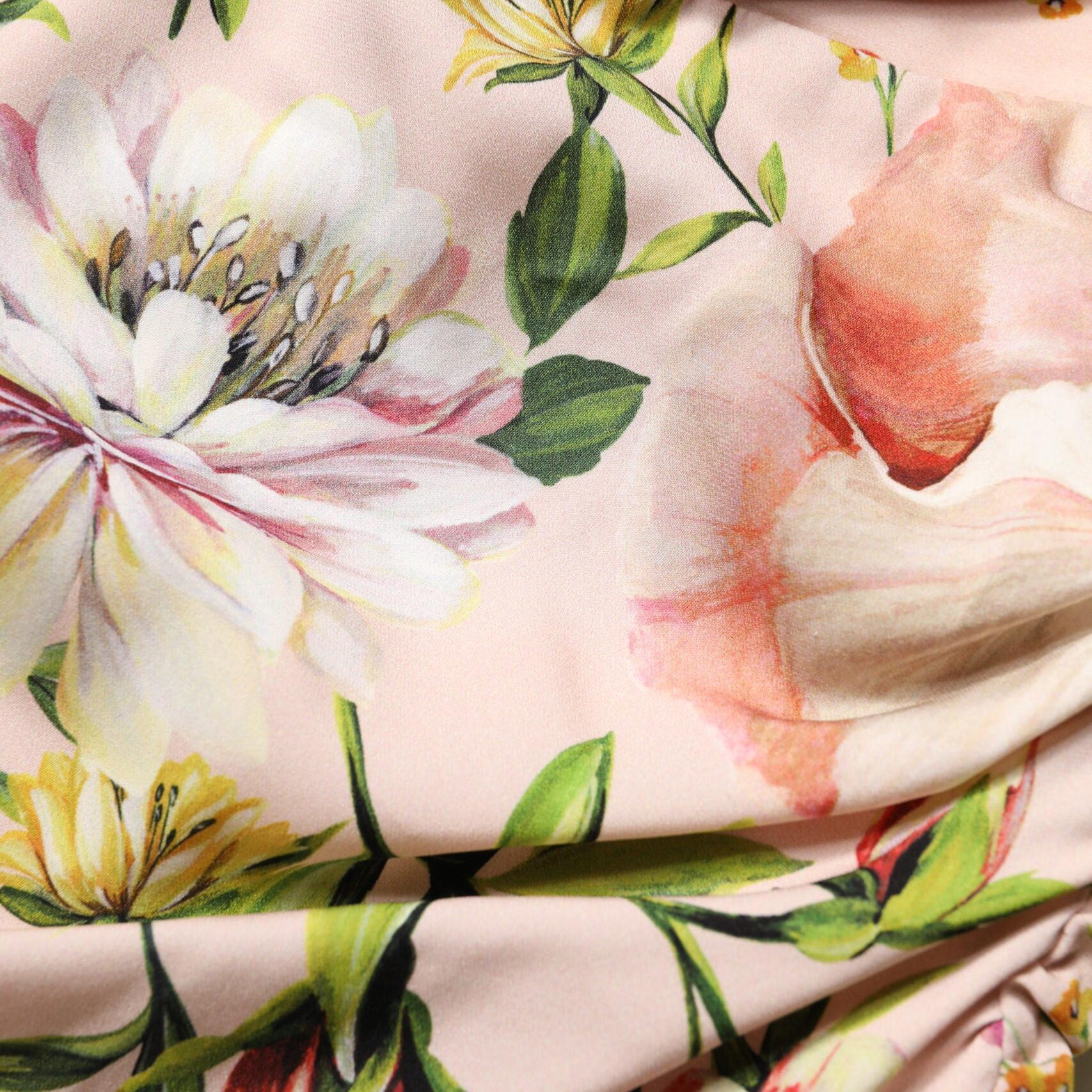 Dolce & Gabbana Pink Floral Silk Fit And Flared Midi Dress