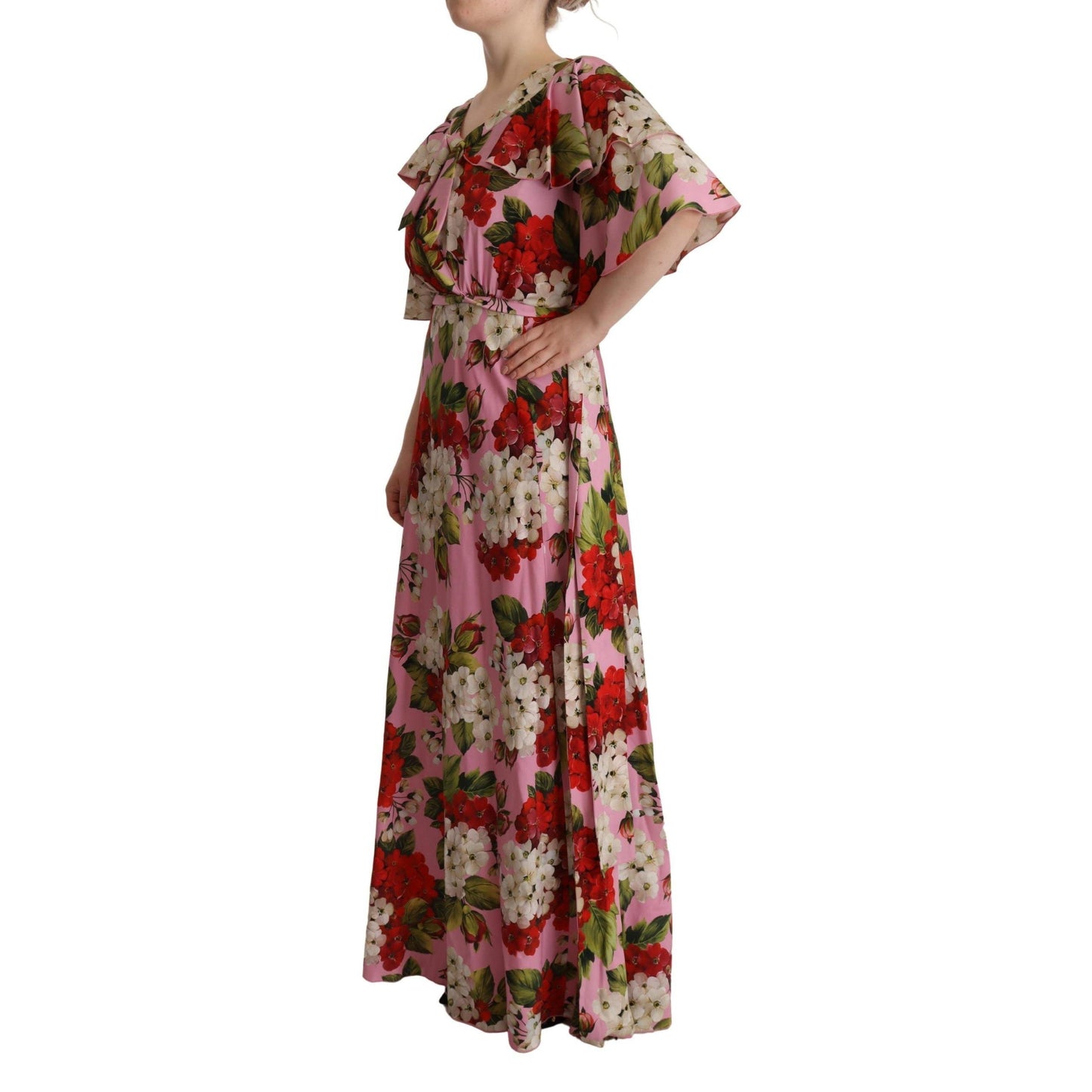 Dolce & Gabbana Pink Floral Silk Stretch Gown Maxi Dress
