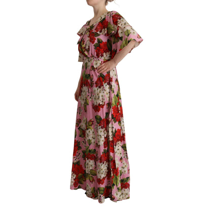 Dolce & Gabbana Pink Floral Silk Stretch Gown Maxi Dress