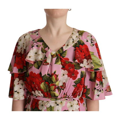 Dolce & Gabbana Pink Floral Silk Stretch Gown Maxi Dress