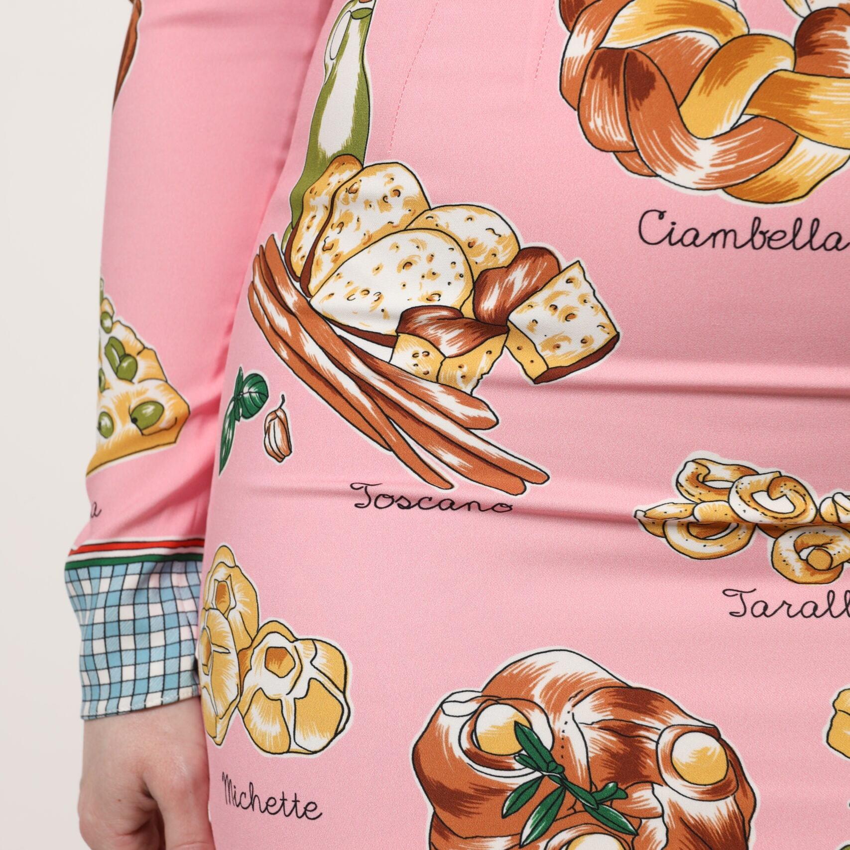 Dolce & Gabbana Pink Pastry Print Bodycon Sheath Midi Dress