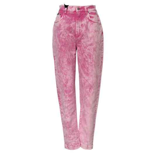 Dolce & Gabbana Pink Tie Dye High Waist Tapered Denim Jeans