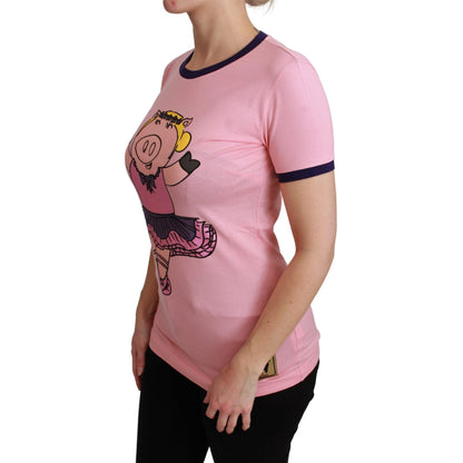 Dolce & Gabbana Pink YEAR OF THE PIG Top Cotton T-shirt