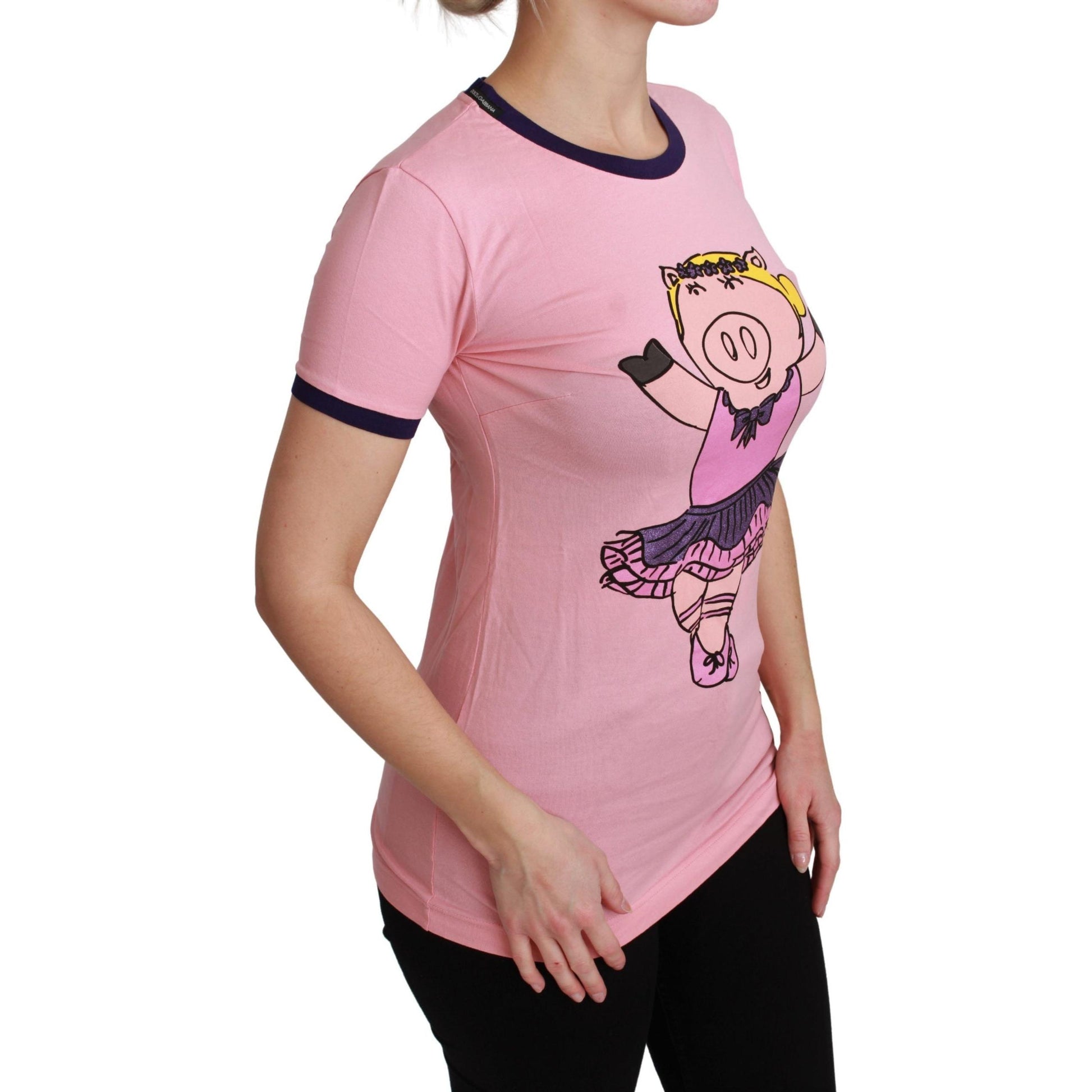 Dolce & Gabbana Pink YEAR OF THE PIG Top Cotton T-shirt