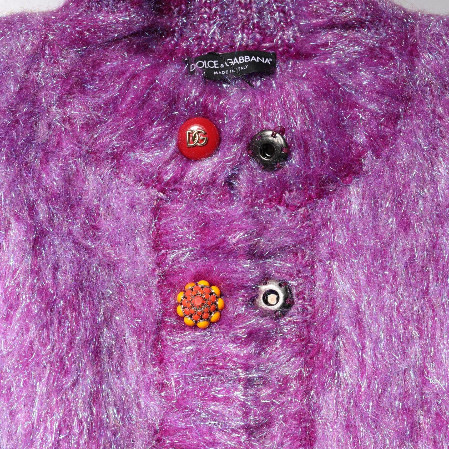 Dolce & Gabbana Purple Button Embellished Trench Coat Jacket