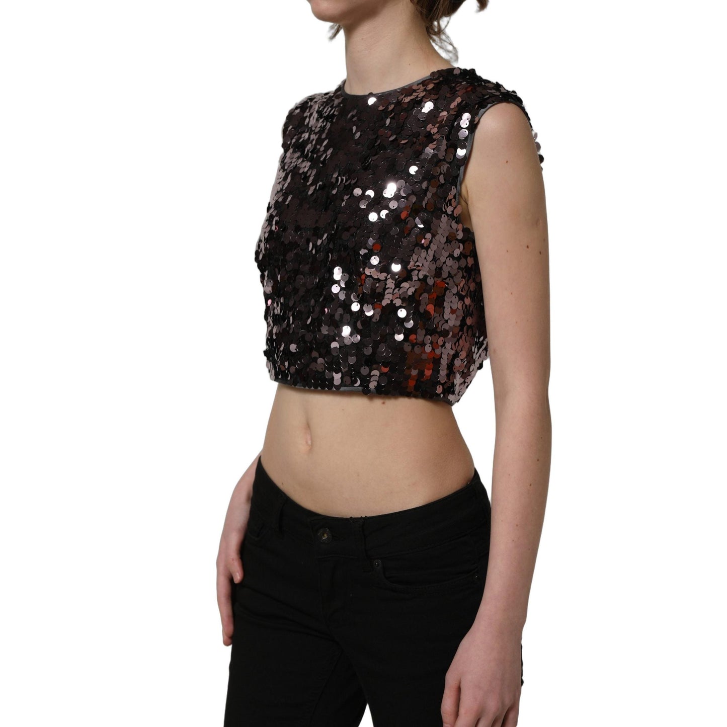 Dolce & Gabbana Purple Sequined Sleeveless Cropped Tank Top