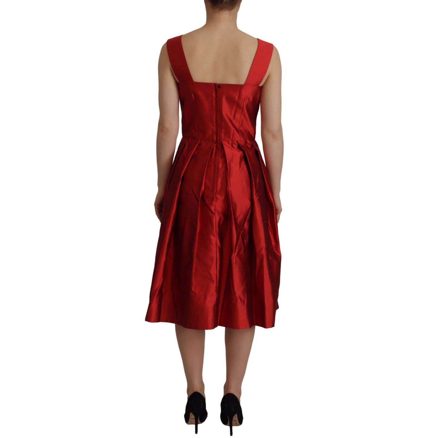 Dolce & Gabbana Red A-line Pleated Satin Silk Dress