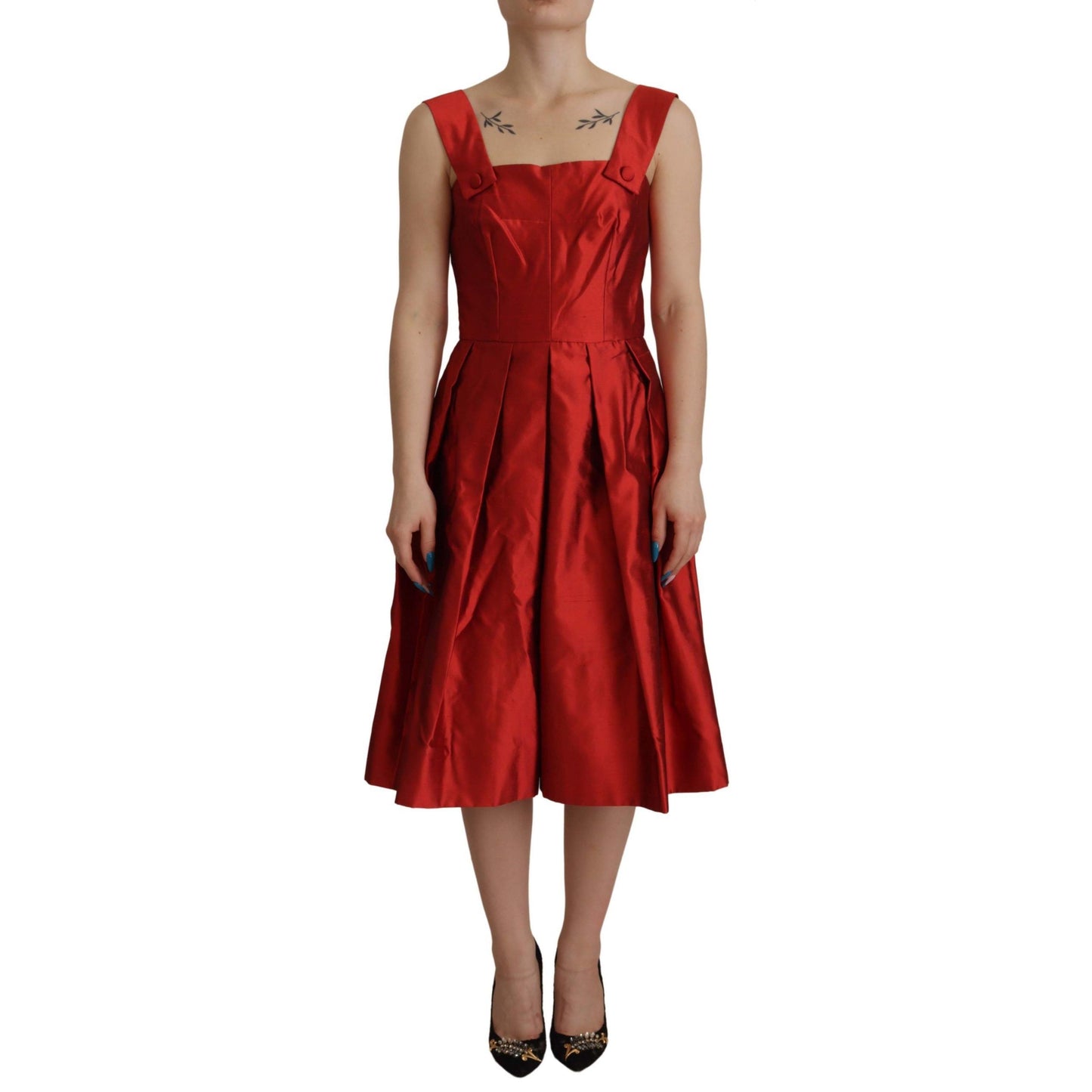 Dolce & Gabbana Red A-line Pleated Satin Silk Dress