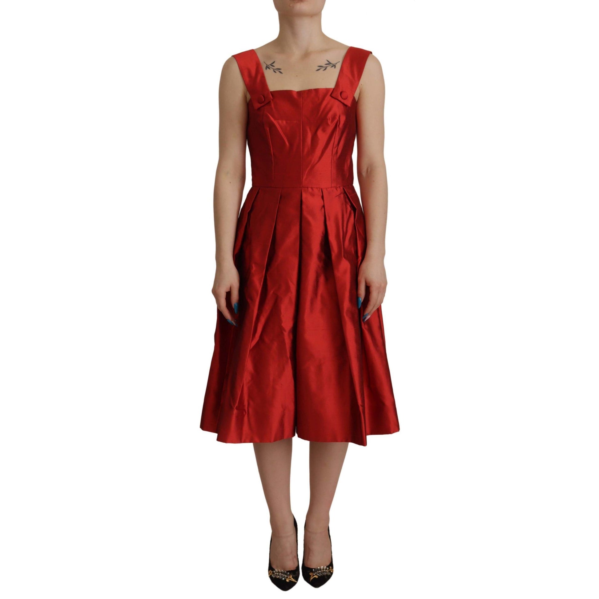 Dolce & Gabbana Red A-line Pleated Satin Silk Dress