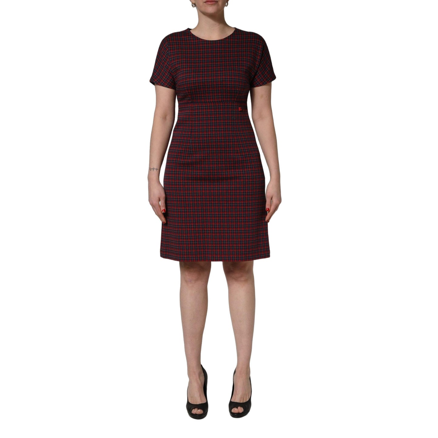 Dolce & Gabbana Red Black Checkered ShortSleeve Sheath Dress