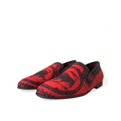 Dolce & Gabbana Red Black Torero Loafers Slippers Men Shoes