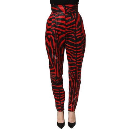 Dolce & Gabbana Red Black Zebra Print Cotton HighWaist Pants