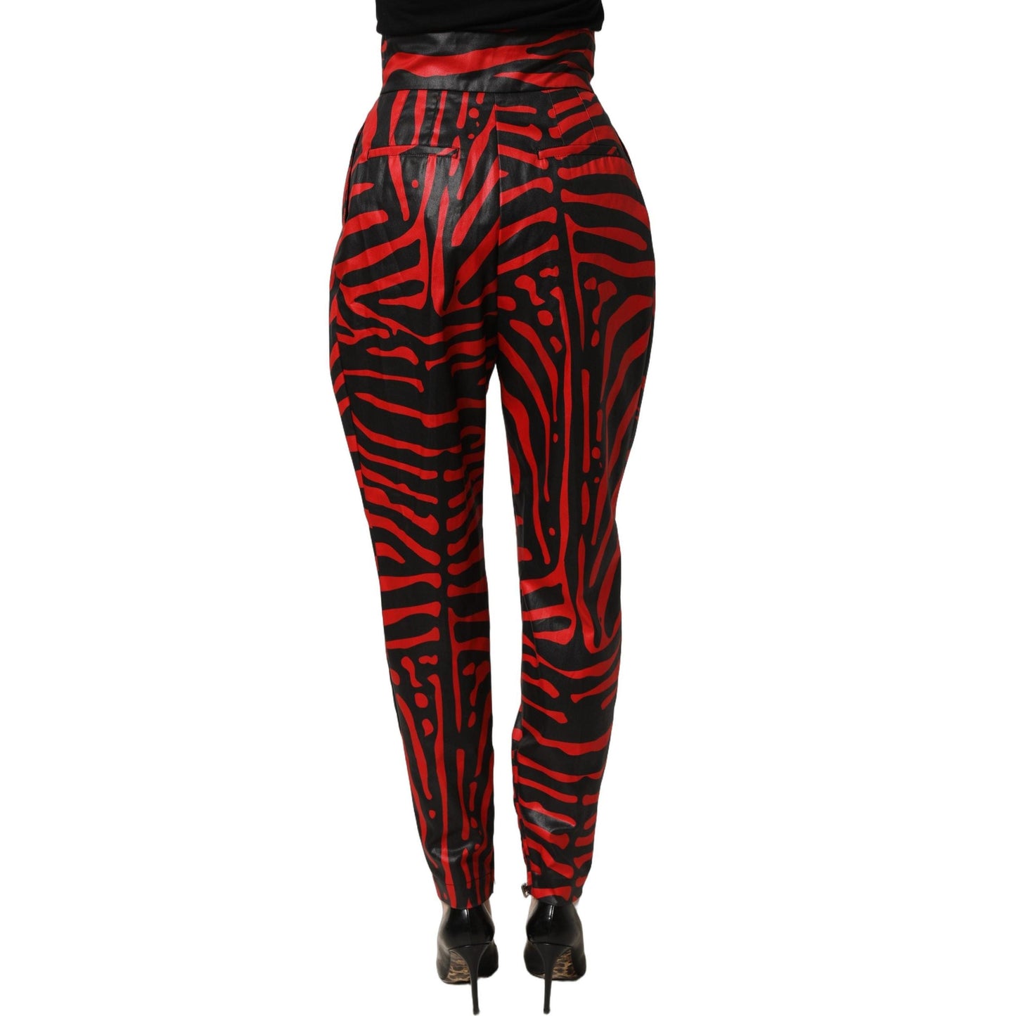 Dolce & Gabbana Red Black Zebra Print Cotton HighWaist Pants