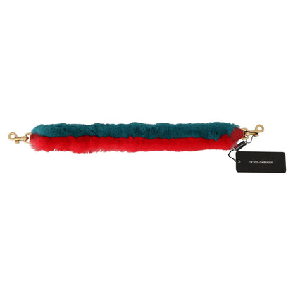 Dolce & Gabbana Red Blue Rabbit Fur Leather Shoulder Strap