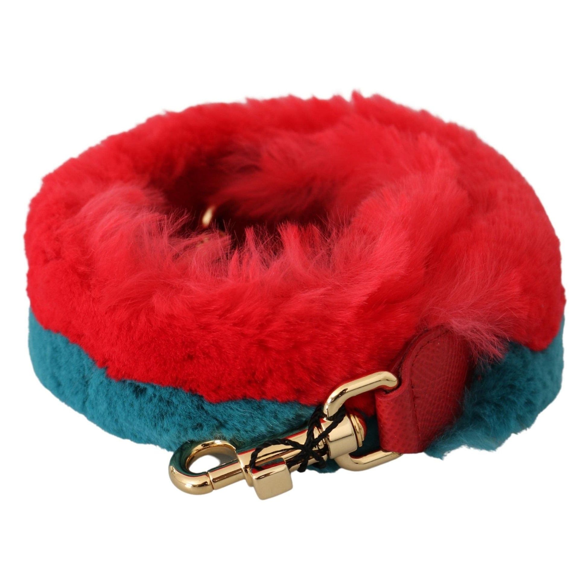 Dolce & Gabbana Red Blue Rabbit Fur Leather Shoulder Strap