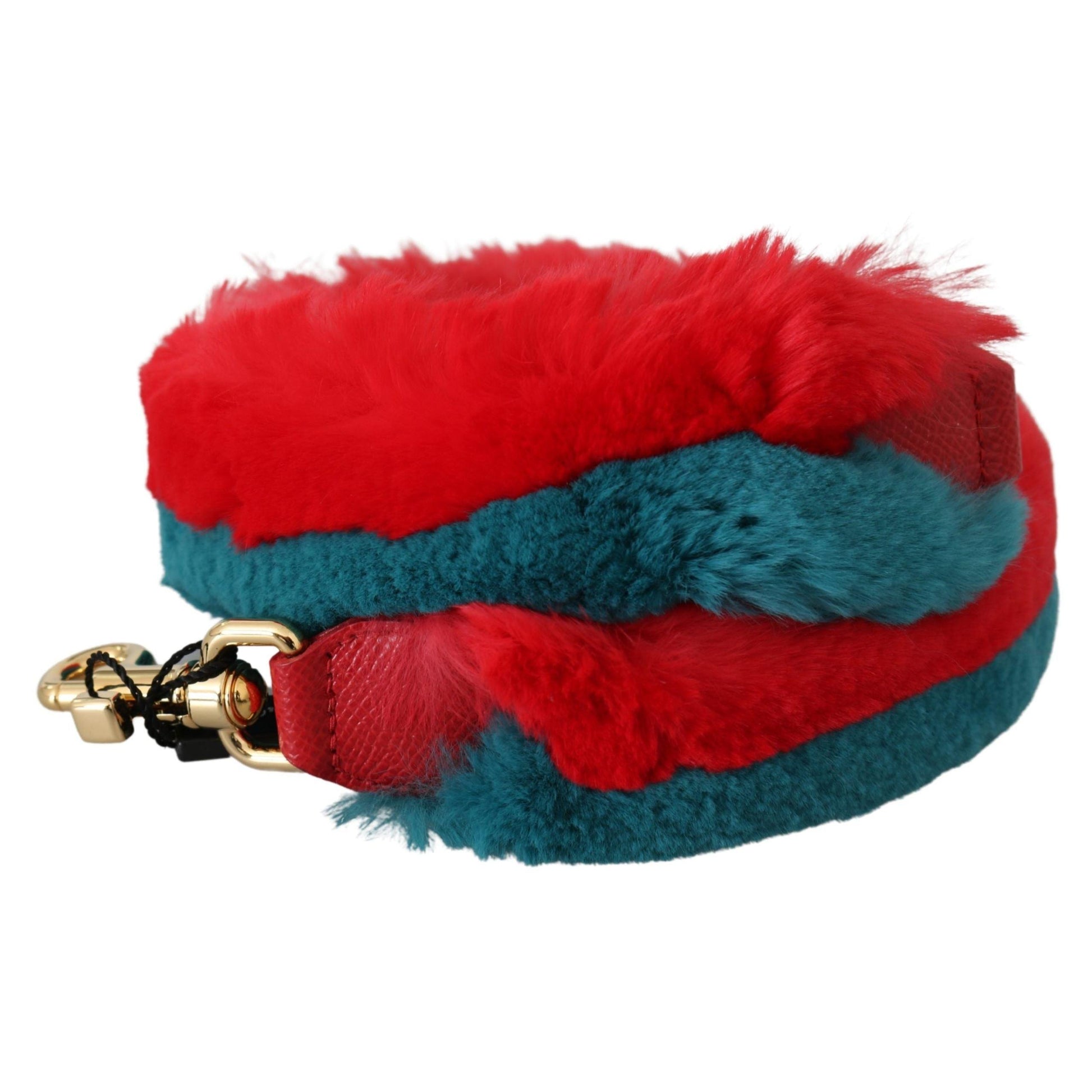 Dolce & Gabbana Red Blue Rabbit Fur Leather Shoulder Strap