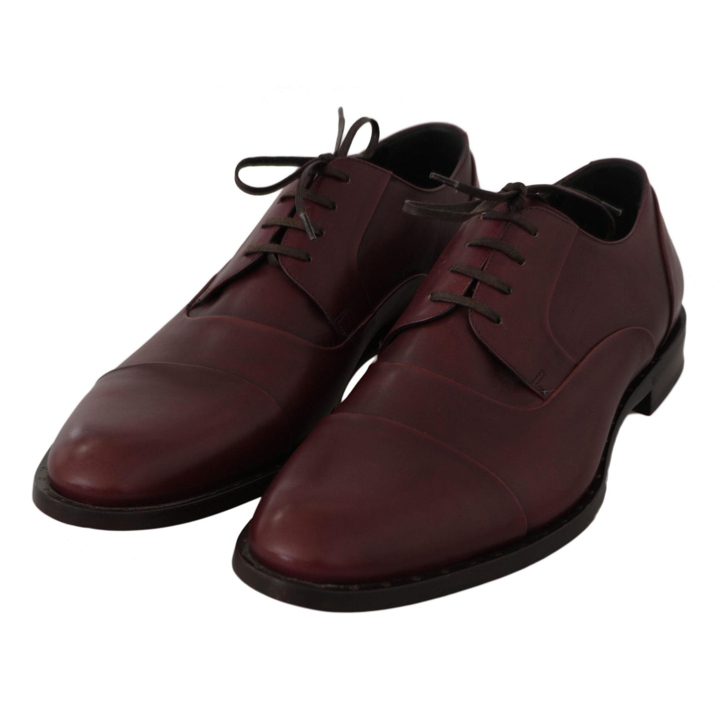 Dolce & Gabbana Red Bordeaux Leather Derby Formal Shoes