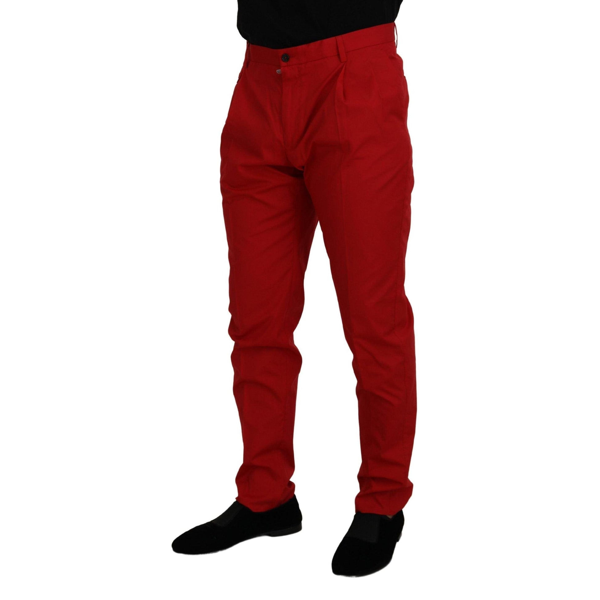 Dolce & Gabbana Red Cotton Slim Fit Trousers Chinos Pants
