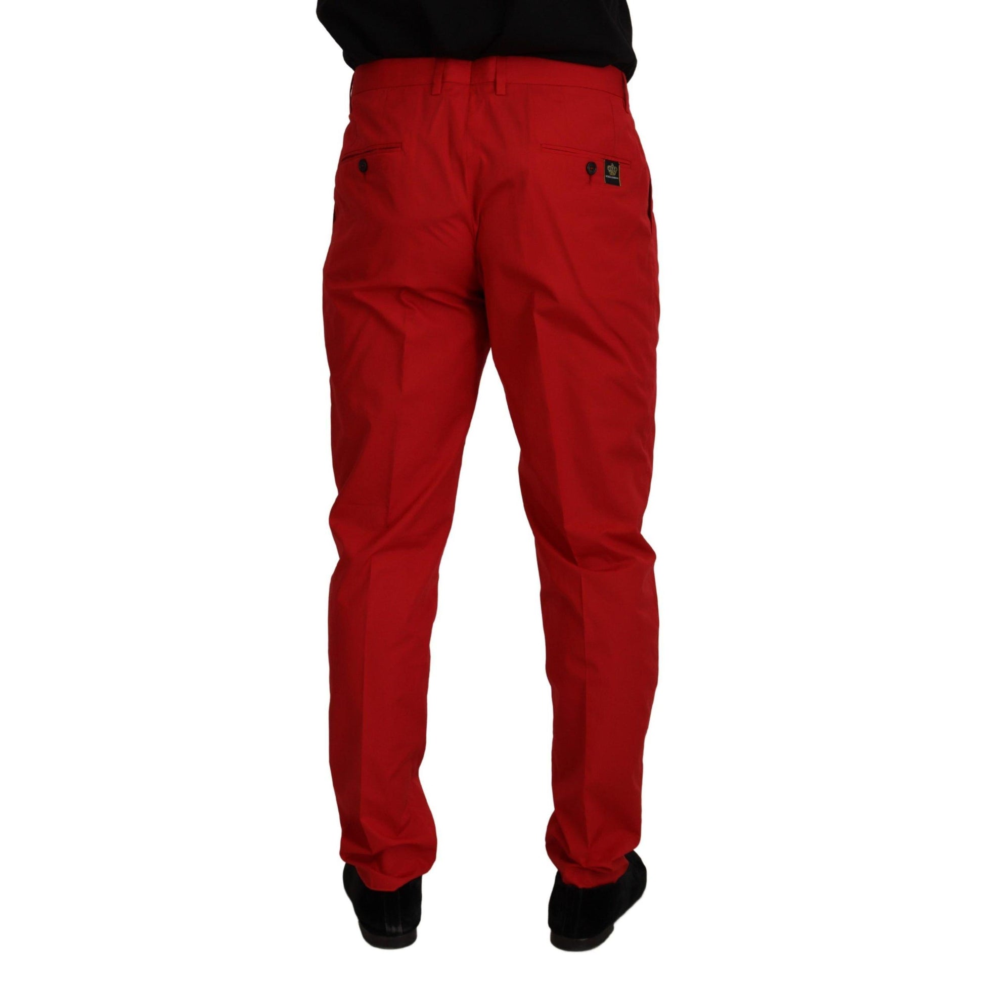 Dolce & Gabbana Red Cotton Slim Fit Trousers Chinos Pants