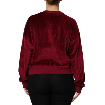 Dolce & Gabbana Red Cotton Velvet Crew Neck Pullover Sweater