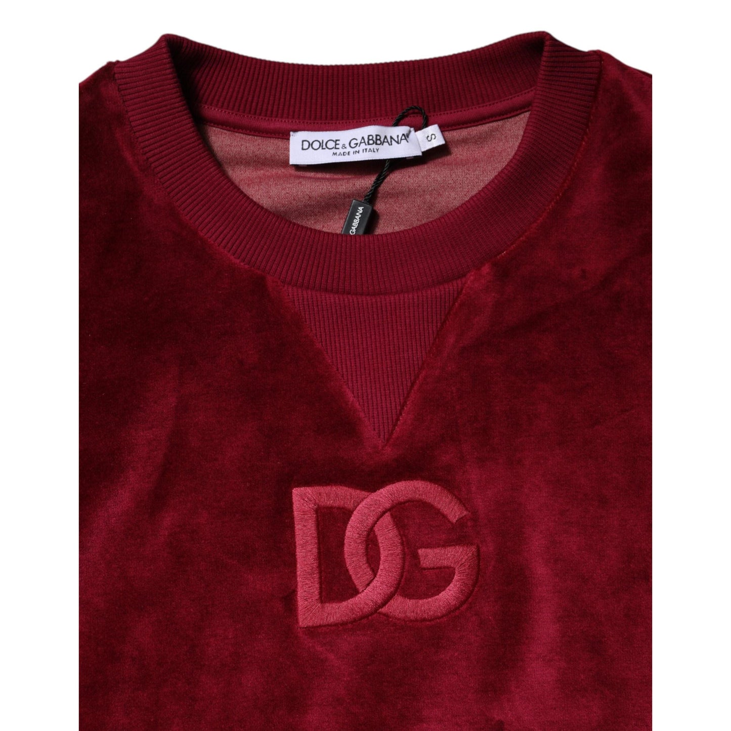 Dolce & Gabbana Red Cotton Velvet Crew Neck Pullover Sweater