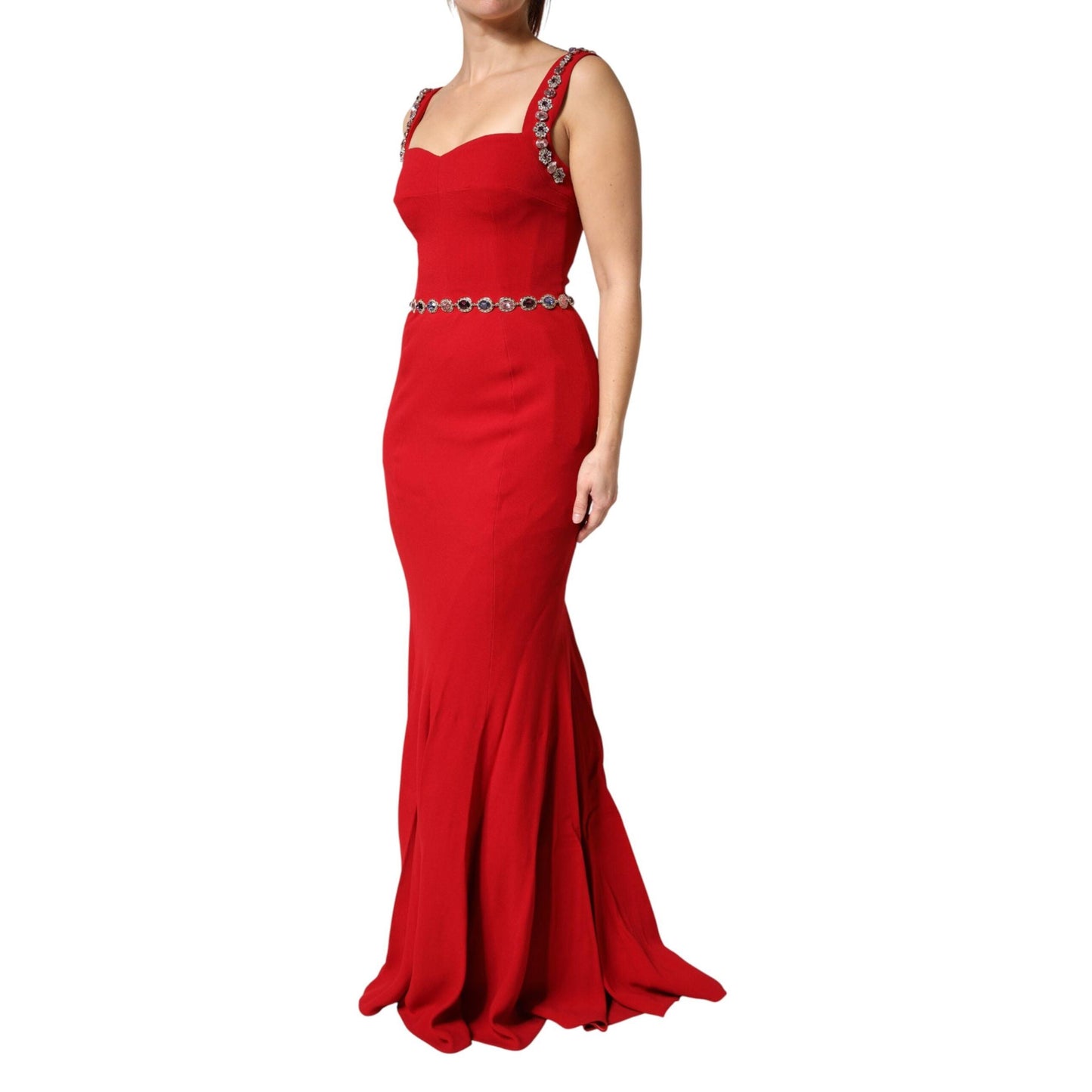 Dolce & Gabbana Red Embellished Sheath Mermaid Gown Dress