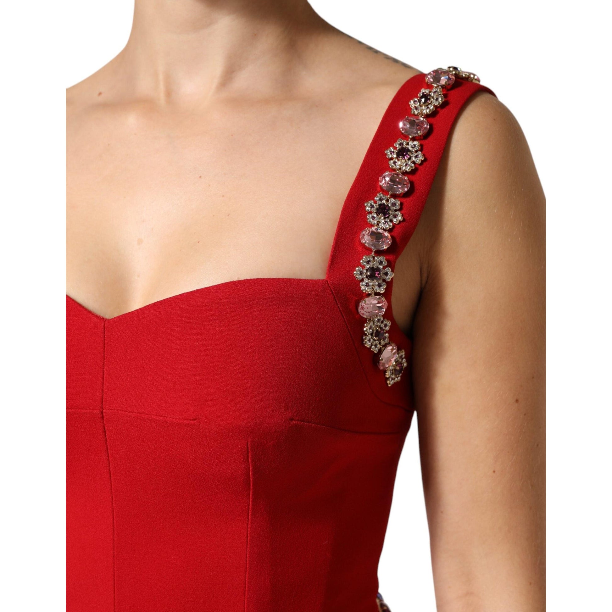 Dolce & Gabbana Red Embellished Sheath Mermaid Gown Dress
