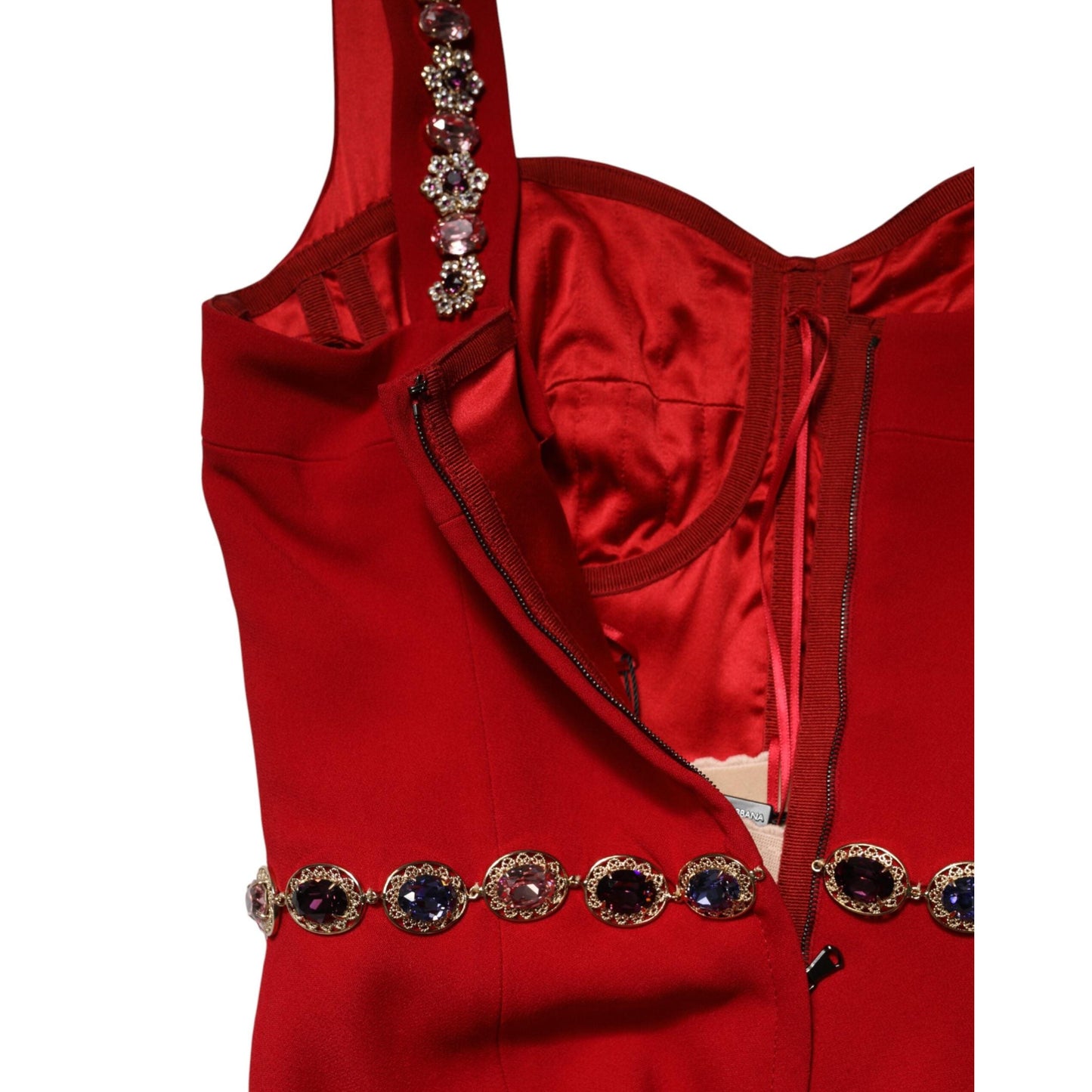 Dolce & Gabbana Red Embellished Sheath Mermaid Gown Dress