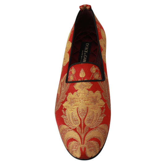Dolce & Gabbana Red Gold Brocade Slippers Loafers Shoes