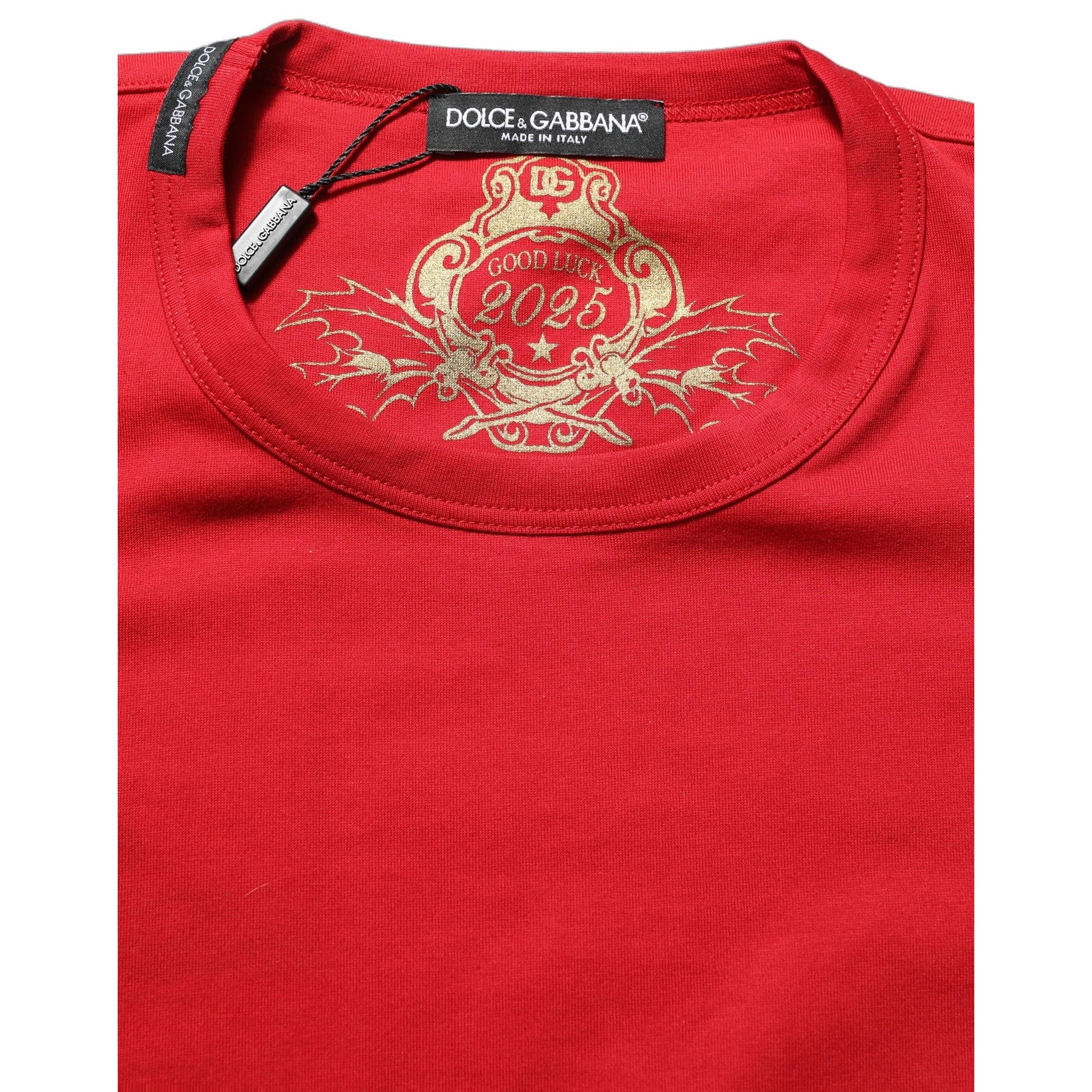 Dolce & Gabbana Red Goodluck 2023 Cotton Crew Neck T-shirt