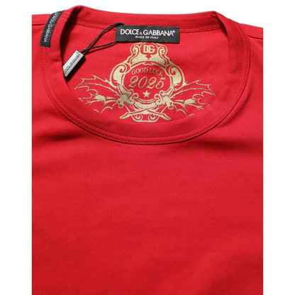 Dolce & Gabbana Red Goodluck 2023 Cotton Crew Neck T-shirt