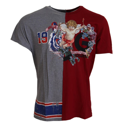 Dolce & Gabbana Red Gray Two Model DG Angel Crewneck T-shirt