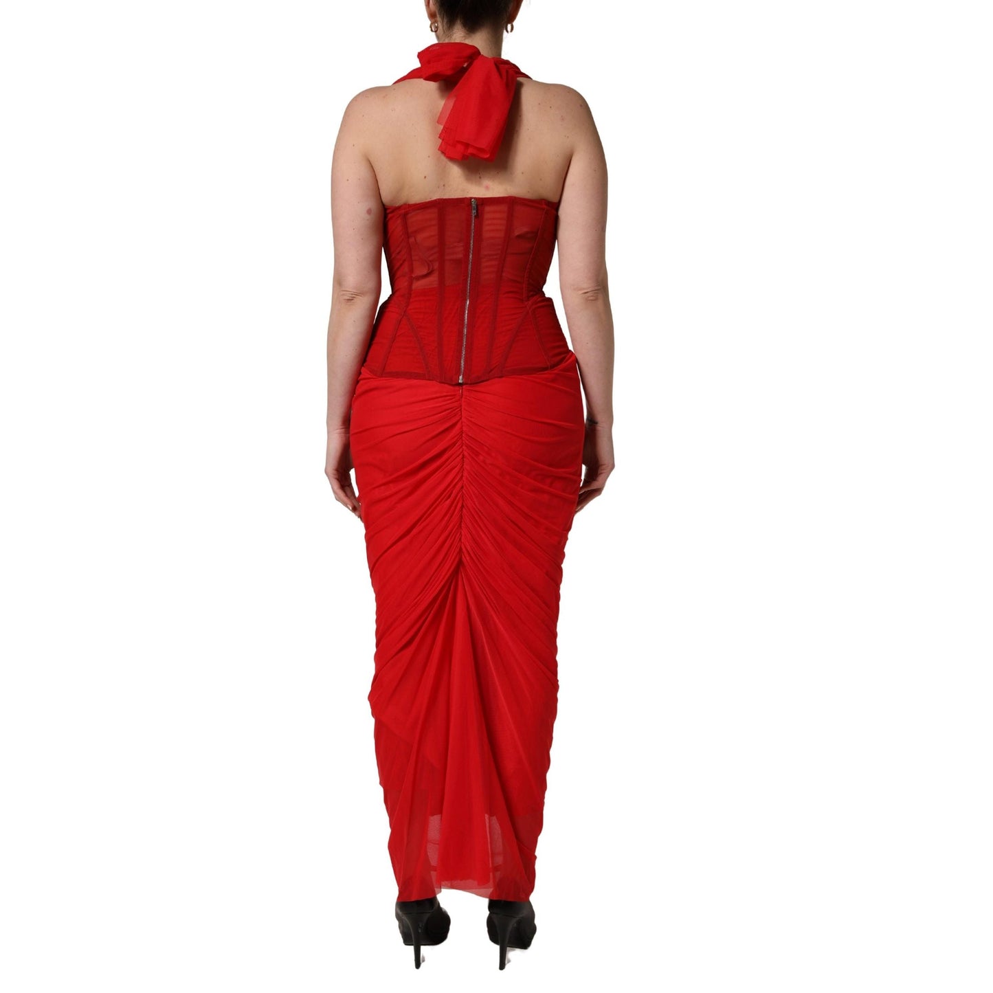 Dolce & Gabbana Red Halter Corset Sleeveless Sheath Dress