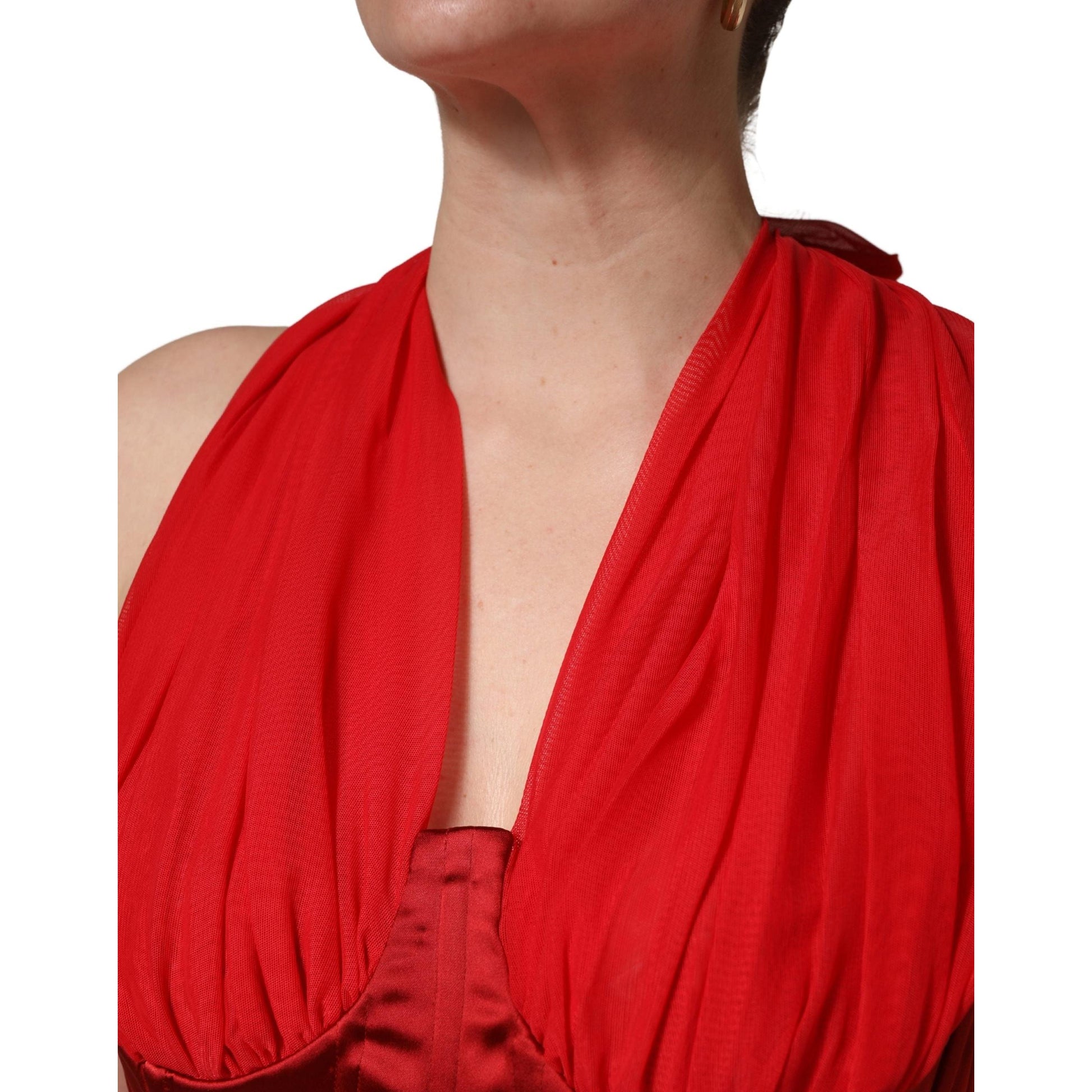 Dolce & Gabbana Red Halter Corset Sleeveless Sheath Dress