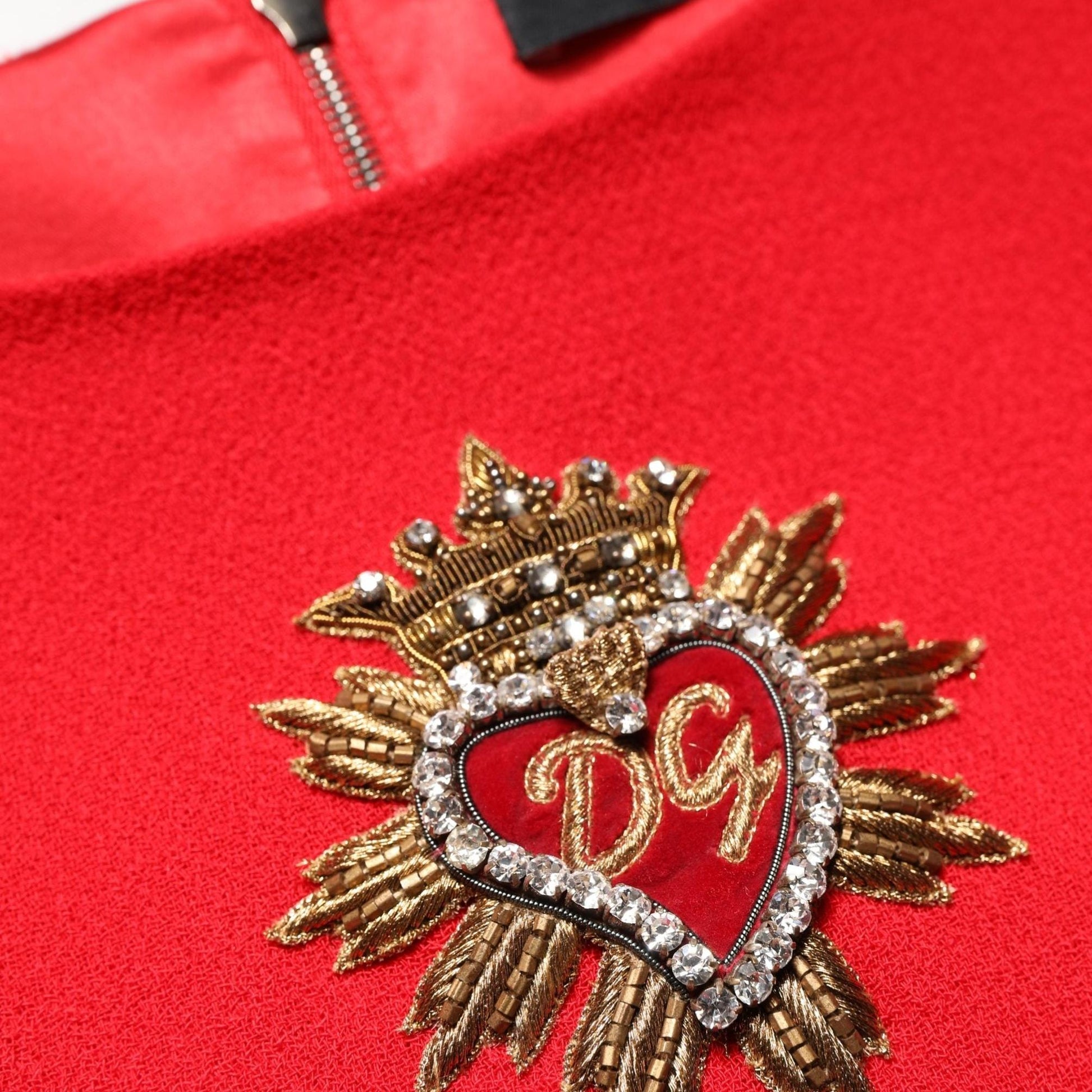 Dolce & Gabbana Red Heart Emmbellished Wool Mini Dress