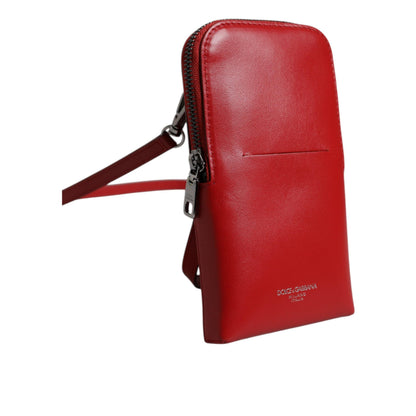 Dolce & Gabbana Red Leather Purse Phone Sling Crossbody Neck Strap Bag