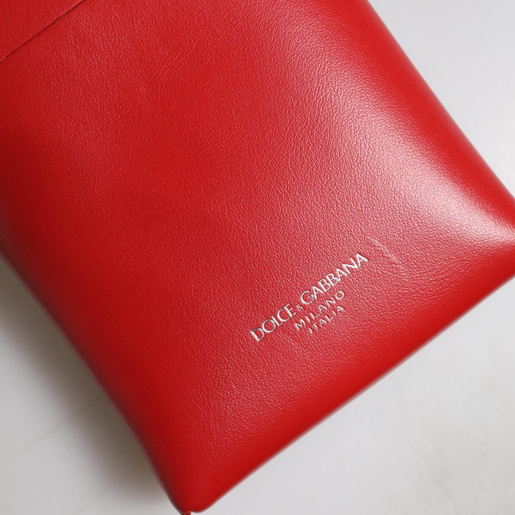 Dolce & Gabbana Red Leather Purse Phone Sling Crossbody Neck Strap Bag