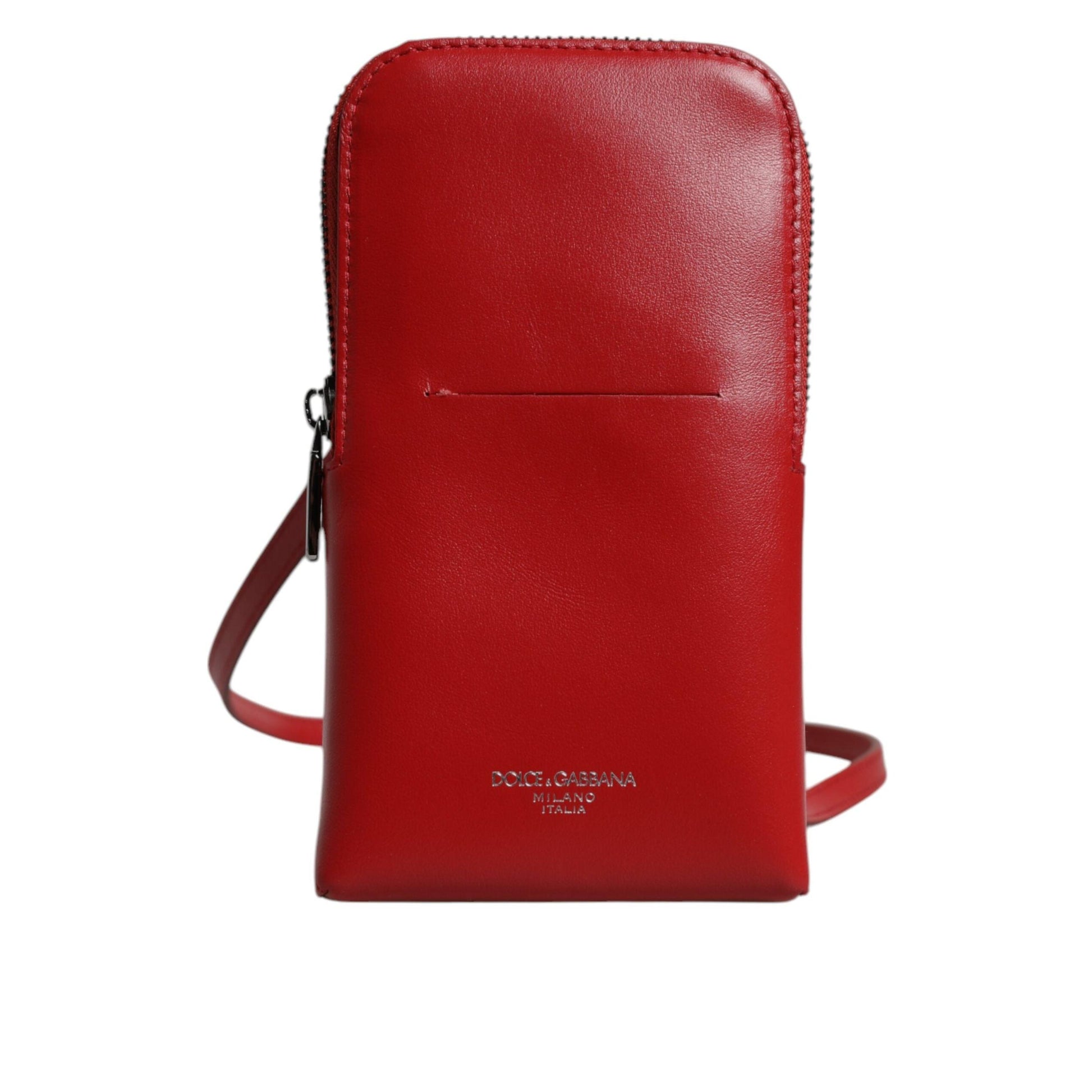 Dolce & Gabbana Red Leather Purse Phone Sling Crossbody Neck Strap Bag