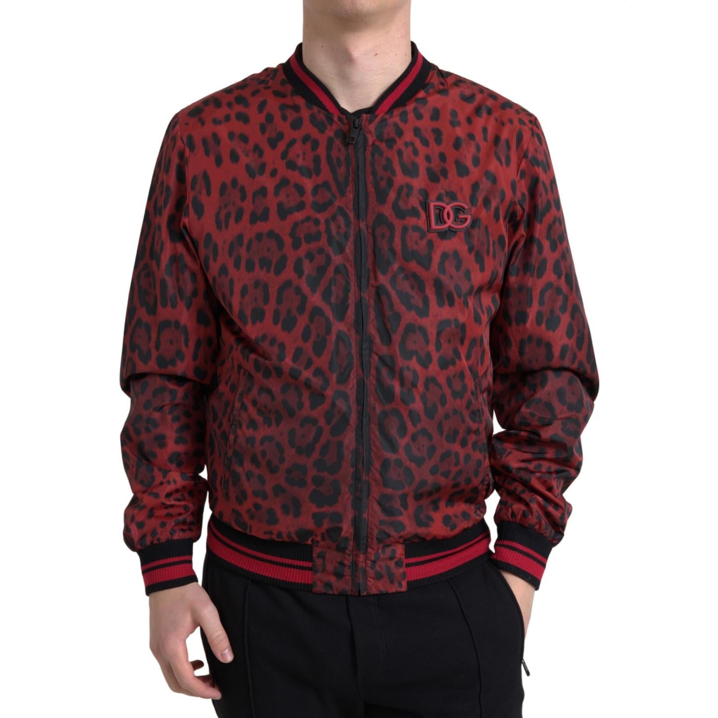 Dolce & Gabbana Red Leopard Bomber Short Coat Jacket