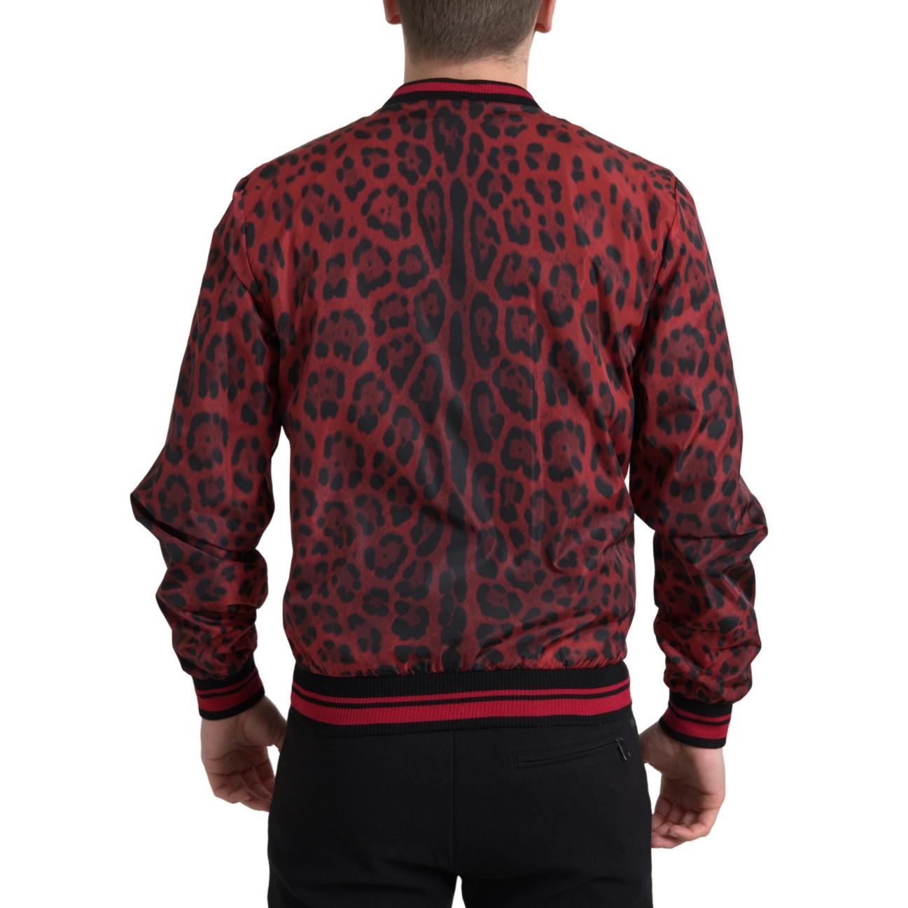 Dolce & Gabbana Red Leopard Bomber Short Coat Jacket