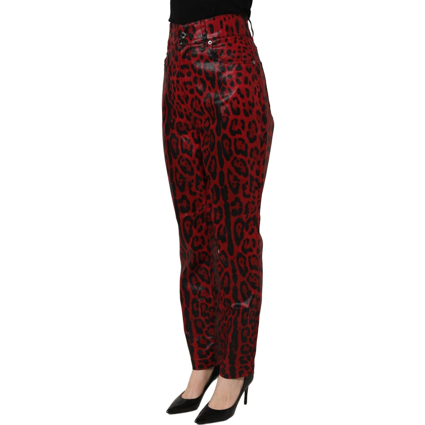 Dolce & Gabbana Red Leopard Cotton 5 Pockets Trouser Jeans