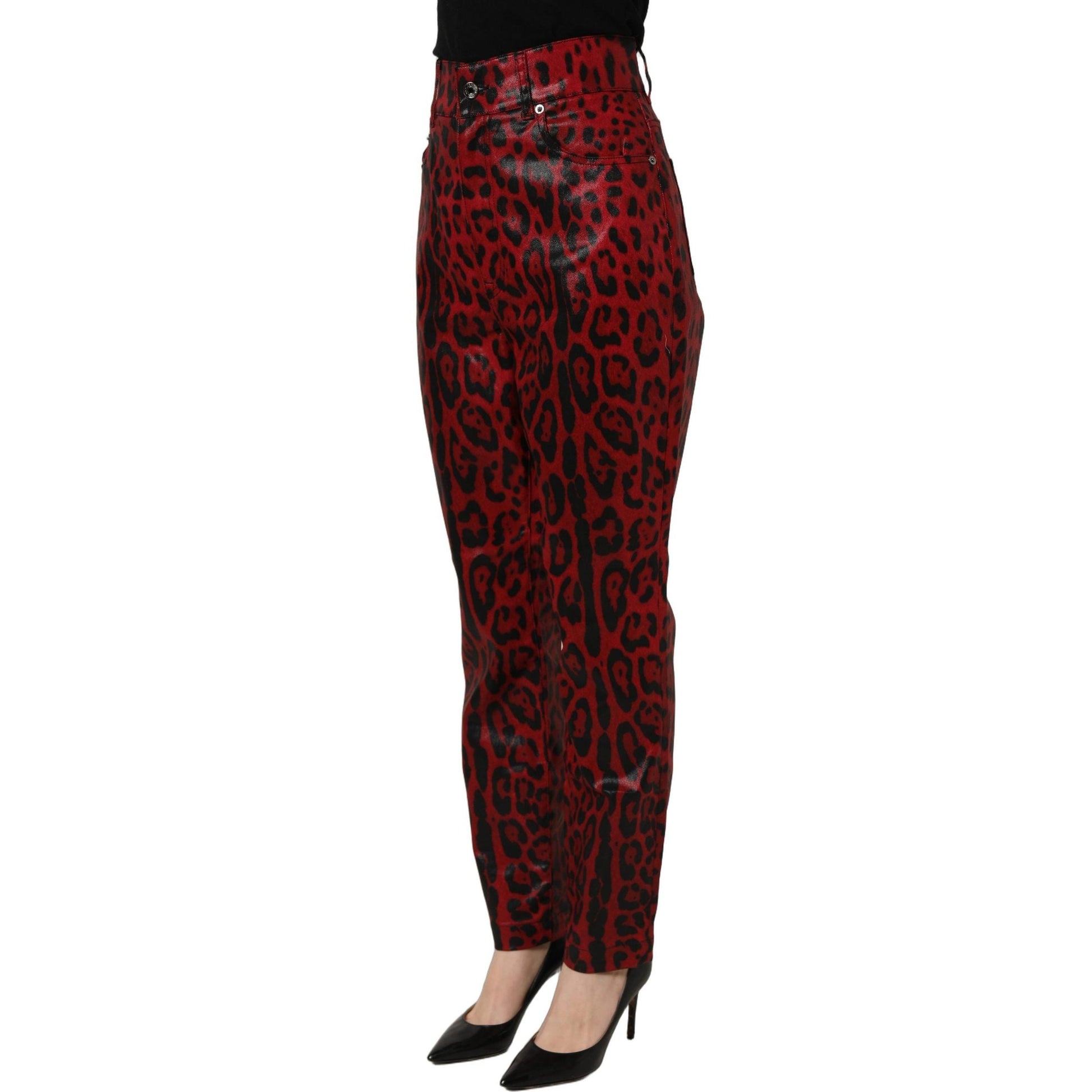 Dolce & Gabbana Red Leopard Cotton 5 Pockets Trouser Jeans