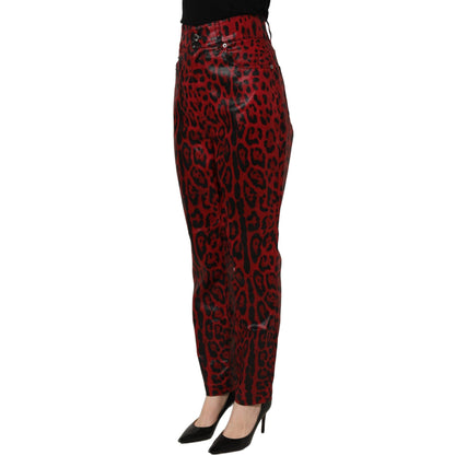 Dolce & Gabbana Red Leopard Cotton 5 Pockets Trouser Jeans
