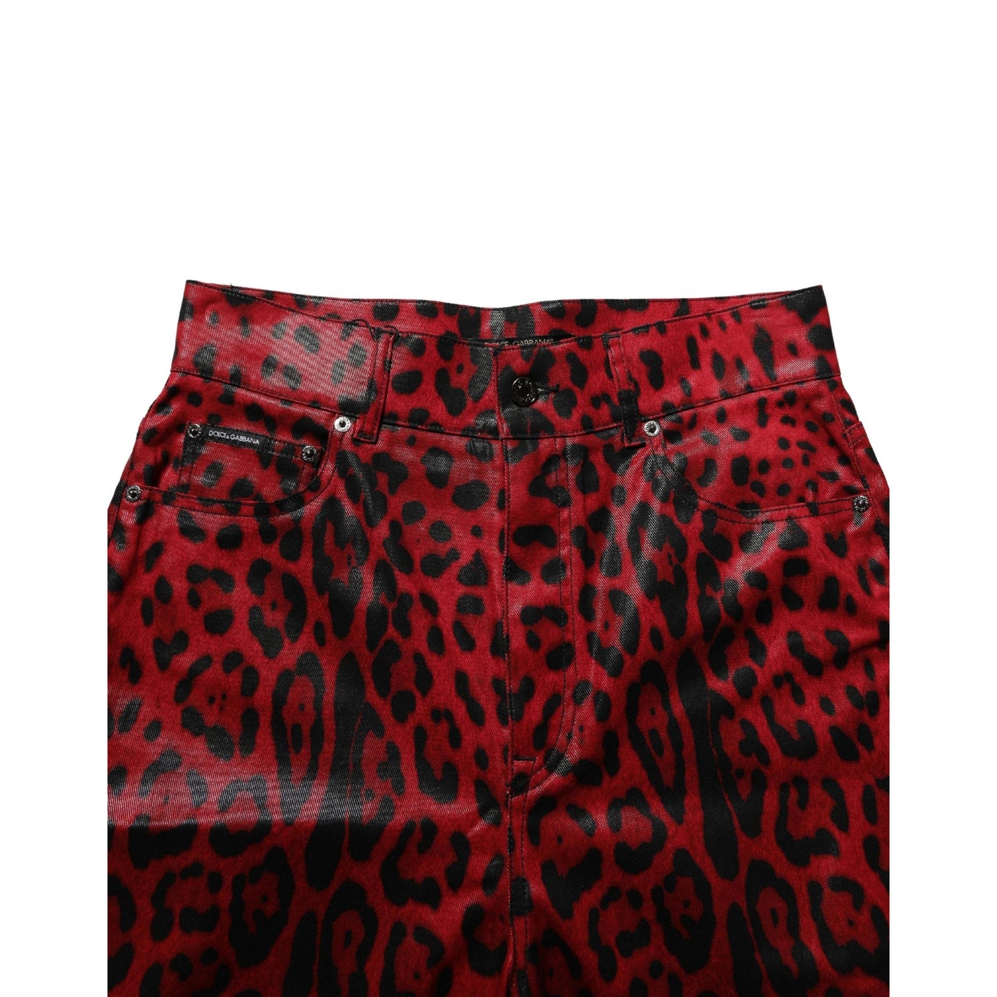 Dolce & Gabbana Red Leopard Cotton 5 Pockets Trouser Jeans