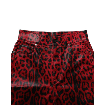 Dolce & Gabbana Red Leopard Cotton 5 Pockets Trouser Jeans