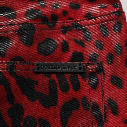 Dolce & Gabbana Red Leopard Cotton 5 Pockets Trouser Jeans