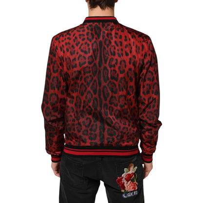 Dolce & Gabbana Red Leopard Print Full Zip Bomber Men Jacket
